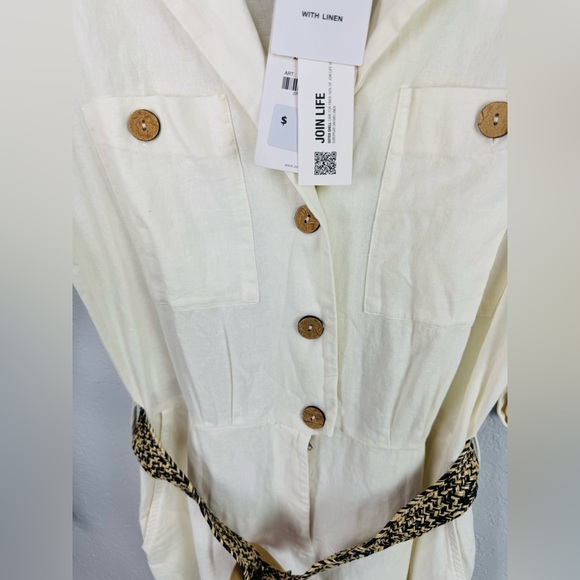 NWT Zara Cream White Linen Jumpsuit Woven Belted Mid Sleeve Romper Size Medium - Picture 10 of 11